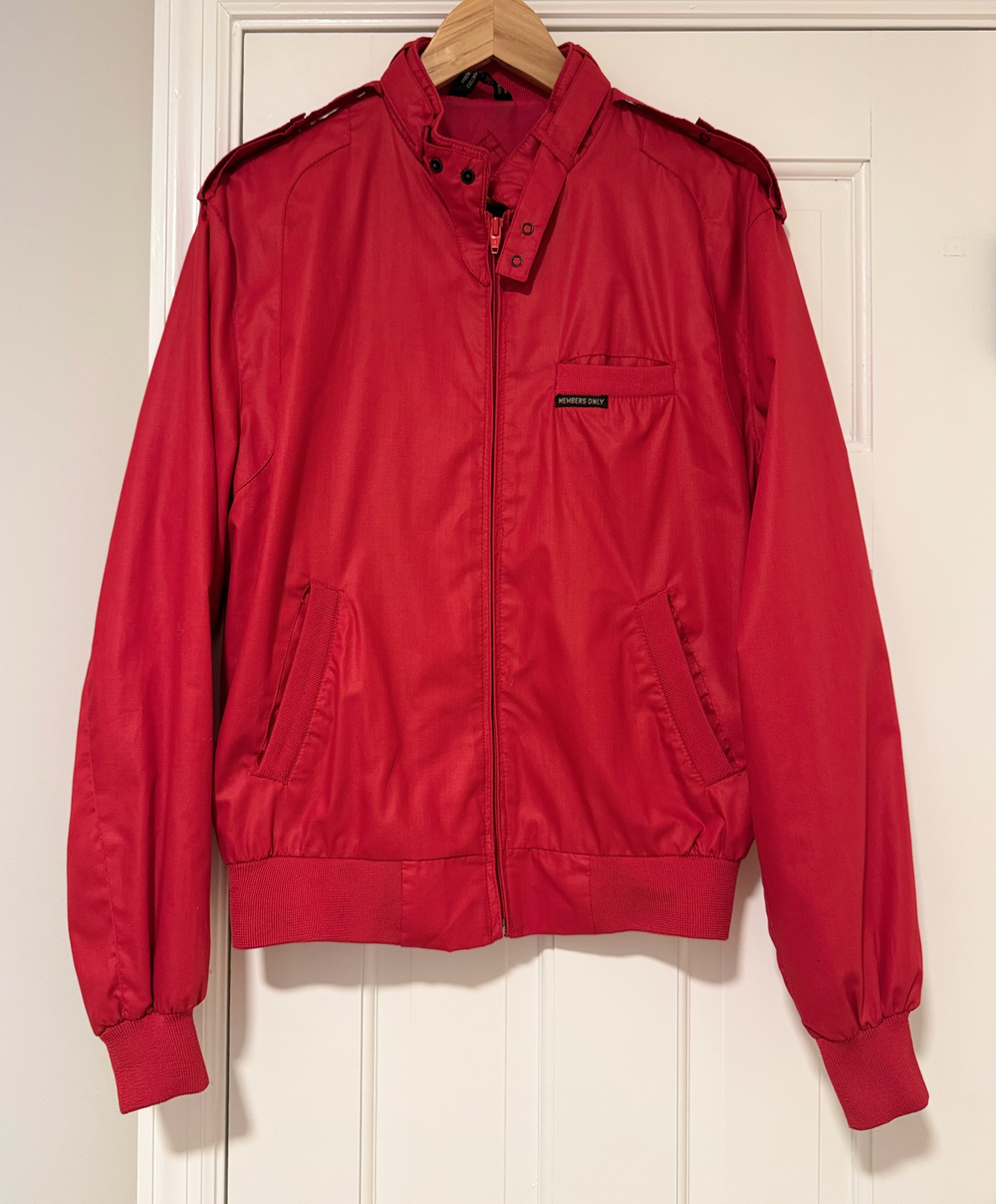 Vintage 80s Members Only Europe Iconic Craft Racer Jacket Cherry Red sz 42 Large
